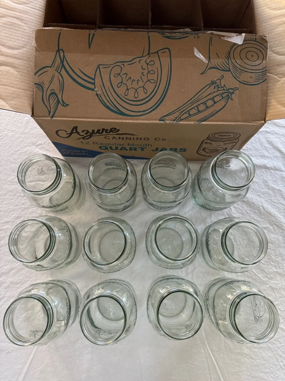 AZURE CANNING MT HOOD OREGON 12 QUART GLASS JARS INWARD ETCH REGULAR BOXED CASE